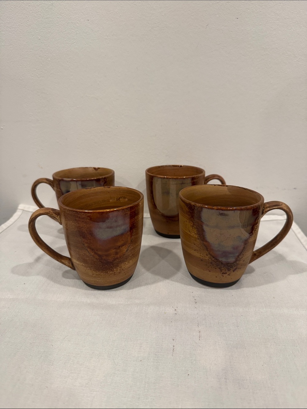 Sango Splash Brown Drip Glaze Coffee Cup Mug #4951 Stoneware Set of 4